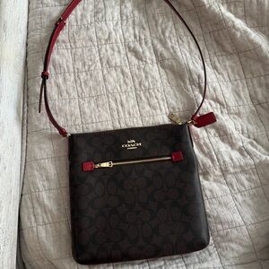 Coach Signature Brown and Red Crossbody Bag